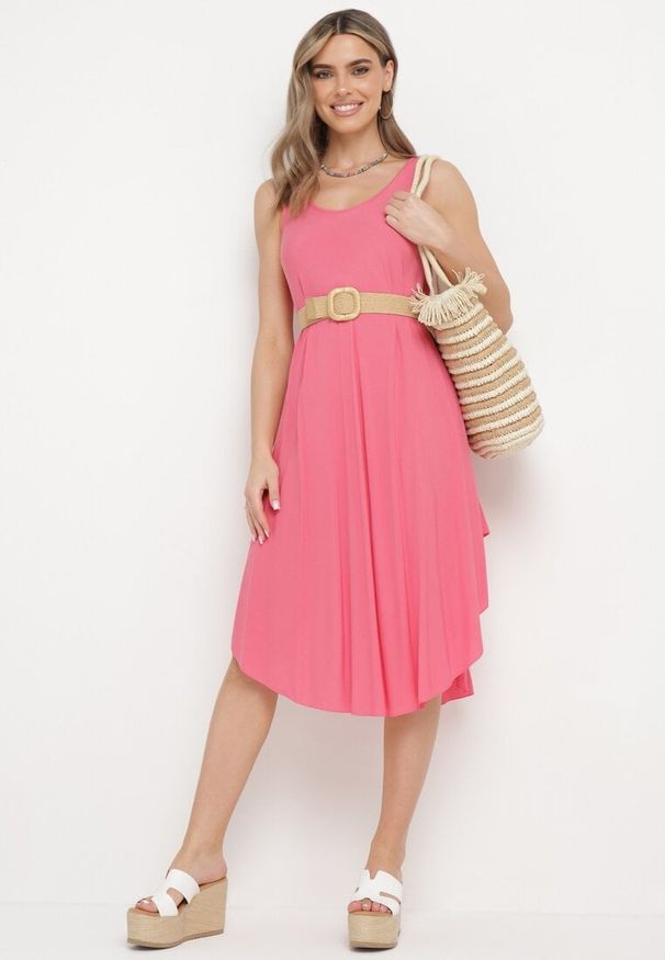 Born2be - Różowa Rozkloszowana Sukienka z Bawełny Tesaxelle. Okazja: na co dzień, na spotkanie biznesowe. Kolor: różowy. Materiał: bawełna. Typ sukienki: proste. Styl: casual, biznesowy, elegancki