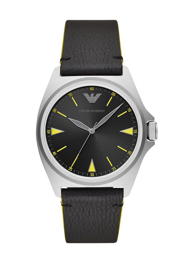 Emporio Armani - Zegarek AR11330. Kolor: czarny. Materiał: skóra, materiał