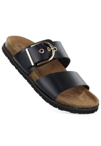 POTOCKI - Klapki damskie z klamrą czarne Potocki 54325. Kolor: czarny. Materiał: skóra ekologiczna. Styl: elegancki #1