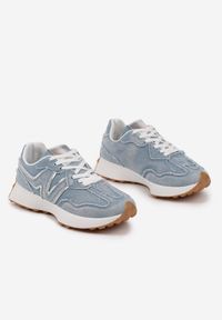 Born2be - Niebieskie Buty Sportowe Sneakersy z Ozdobnymi Przeszyciami Bolretia. Okazja: na co dzień. Zapięcie: sznurówki. Kolor: niebieski. Materiał: jeans. Obcas: na obcasie. Wysokość obcasa: niski #4