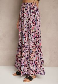 Renee - Fioletowa Spódnica Rozkloszowana High Waist z Motywem Paisley Nevolissa. Okazja: na co dzień. Stan: podwyższony. Kolor: fioletowy. Wzór: paisley. Styl: casual #4