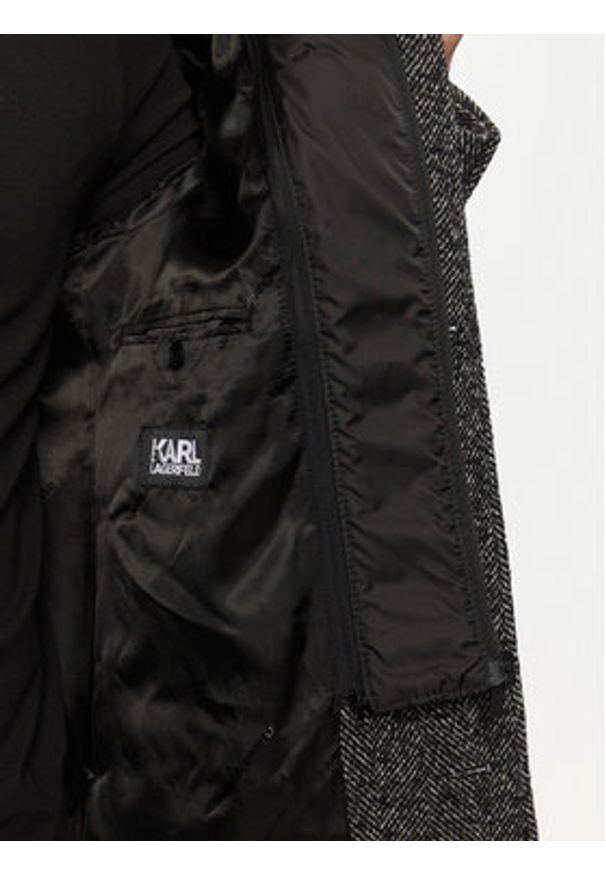 Karl Lagerfeld - KARL LAGERFELD Płaszcz wełniany 455712 544727 Czarny Regular Fit. Typ kołnierza: dekolt w karo. Kolor: czarny. Materiał: syntetyk
