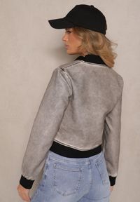 Renee - Ciemnoszara Kurtka Bomberka z Imitacji Skóry Arivenna. Okazja: na co dzień. Kolor: szary. Materiał: skóra. Styl: klasyczny, elegancki, casual #4