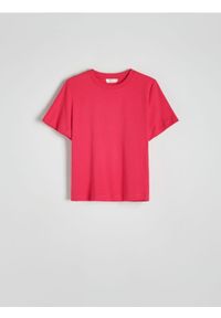 Reserved - T-shirt z merceryzowanej bawełny - fuksja. Kolor: różowy. Materiał: bawełna
