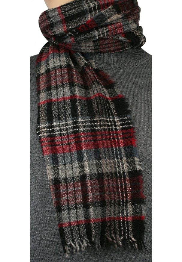 V. Fraas - Czerwono-Szary Męski Jesienno-Zimowy Szalik Wełniany -V. FRAAS- w Kratkę. Kolor: czerwony. Materiał: wełna. Wzór: kratka. Sezon: zima, jesień. Styl: klasyczny, elegancki