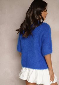 Renee - Niebieski Nietoperzowy Sweter z Moheru z Rękawami Długości 3/4 Eleaniri. Okazja: na co dzień. Kolor: niebieski. Materiał: moher. Sezon: zima, jesień. Styl: elegancki, casual #3