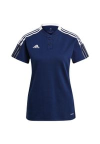 Adidas - Koszulka polo piłkarska damska adidas Tiro 21 Polo W. Typ kołnierza: polo. Kolor: biały, wielokolorowy, niebieski. Sport: piłka nożna