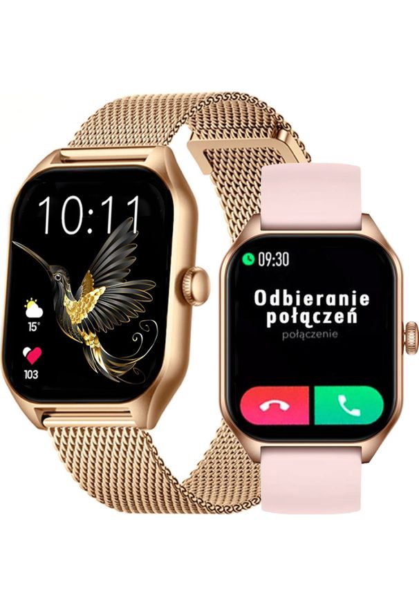 Smartwatch Rubicon Zegarek SMARTWATCH Rubicon RNCF03 r.gold mesh + pink silicone. Rodzaj zegarka: smartwatch. Materiał: mesh