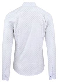 Męska Koszula, Taliowana (Slim Fit) - Rigon - Biała w Drobny Wzór. Okazja: do pracy, na spotkanie biznesowe. Kolor: biały. Materiał: bawełna, poliester, elastan. Długość rękawa: długi rękaw. Długość: długie. Styl: wizytowy, elegancki, biznesowy #3