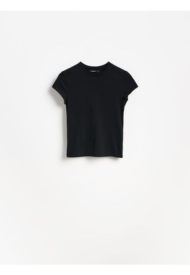 Reserved - T-shirt slim fit - czarny. Kolor: czarny. Materiał: bawełna, elastan, dzianina