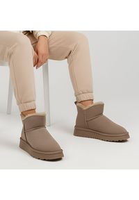 Beżowe Śniegowce Vinceza Ocieplane Buty Damskie. Okazja: na spacer, na co dzień. Kolor: beżowy. Materiał: zamsz, futro, jeans, dzianina. Sezon: zima. Styl: casual #1