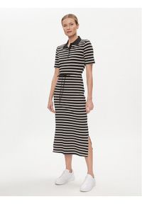 TOMMY HILFIGER - Tommy Hilfiger Sukienka codzienna Reg Breton Midi Polo Dress Ss WW0WW42030 Czarny Regular Fit. Okazja: na co dzień. Typ kołnierza: polo. Kolor: czarny. Materiał: bawełna. Typ sukienki: proste. Styl: casual. Długość: midi