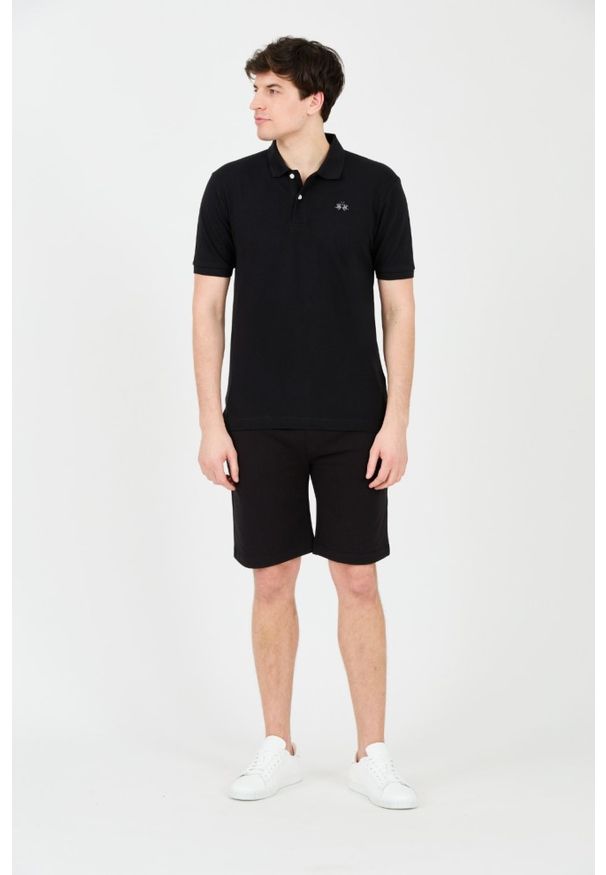 La Martina - LA MARTINA Czarne męskie polo z małym logo, Rozmiar XL. Typ kołnierza: polo. Kolor: czarny