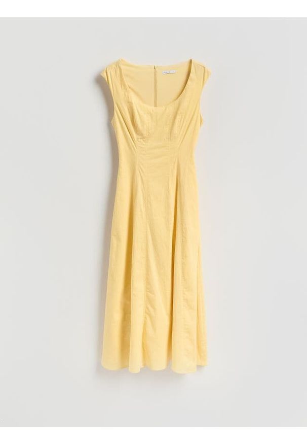 Reserved - Sukienka midi z bawełną - jasnożółty. Kolor: żółty. Materiał: bawełna. Długość: midi