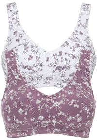 bonprix - Biustonosz bez fiszbinów (2 szt.), bawełna organiczna. Kolor: fioletowy. Materiał: bawełna. Rodzaj stanika: wyściełane miseczki, różne sposoby noszenia. Wzór: nadruk, kwiaty #1