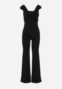 Born2be - Czarny Kombinezon Taliowany z Opadającymi Rękawami Dopasowany z Rozszerzającymi się Nogawkami Giola. Okazja: na co dzień, do pracy, na spotkanie biznesowe. Kolor: czarny. Styl: biznesowy, casual #7