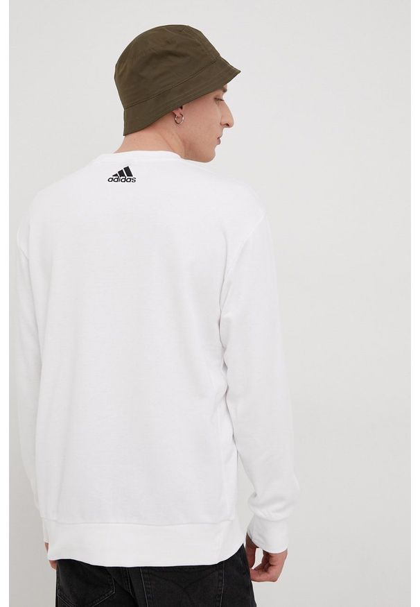 Adidas - adidas bluza HE1779 męska kolor biały z nadrukiem. Kolor: biały. Materiał: materiał. Wzór: nadruk