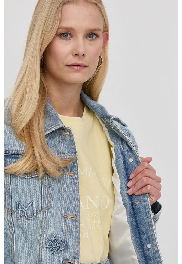 Miss Sixty kurtka jeansowa damska kolor fioletowy przejściowa. Okazja: na co dzień. Kolor: fioletowy. Materiał: jeans. Styl: casual