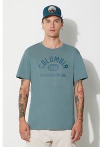 columbia - Columbia t-shirt męski kolor niebieski z nadrukiem. Okazja: na co dzień. Kolor: niebieski. Materiał: bawełna, dzianina. Wzór: nadruk. Styl: casual