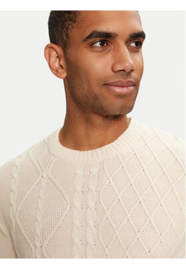 Tom Tailor Sweter 1043343 Beżowy Regular Fit. Kolor: beżowy. Materiał: bawełna