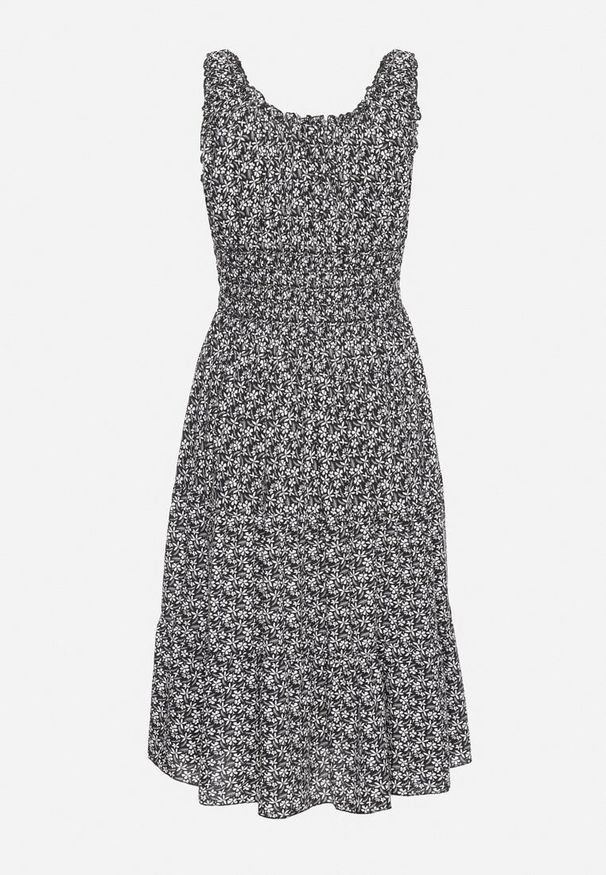 Born2be - Czarna Rozkloszowana Sukienka z Bawełny na Szerokich Ramiączkach z Gumką w Pasie Bellawish. Kolor: czarny. Materiał: bawełna. Długość rękawa: na ramiączkach. Styl: elegancki