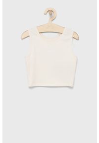 Guess top dziecięcy kolor beżowy. Kolor: beżowy. Materiał: włókno, dzianina, materiał. Długość rękawa: na ramiączkach