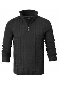 Bawełniany Sweter na Zamek, Wysoki Kołnierz - Pako Jeans - Czarny. Kolor: czarny. Materiał: bawełna. Sezon: wiosna, zima, jesień. Styl: elegancki, klasyczny #1