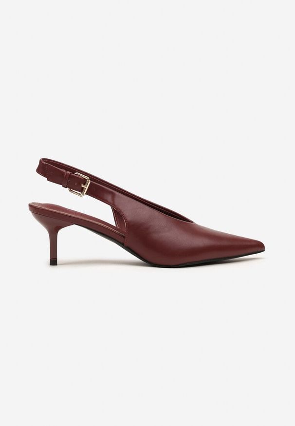 Renee - Bordowe Czółenka Typu Slingback na Szpilce Latinea. Okazja: na co dzień. Zapięcie: pasek. Kolor: czerwony. Materiał: jeans. Obcas: na szpilce. Styl: casual, klasyczny, elegancki