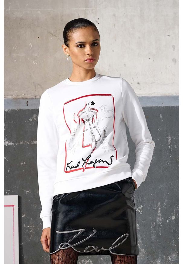Karl Lagerfeld bluza KL x The Ultimate icon damska kolor biały z aplikacją. Okazja: na co dzień. Kolor: biały. Materiał: bawełna. Wzór: aplikacja. Styl: casual, klasyczny