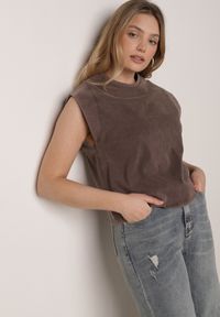 Born2be - Brązowy Bawełniany Top z Efektem Sprania Belatia. Okazja: na co dzień. Kolor: brązowy. Materiał: bawełna. Styl: casual #4