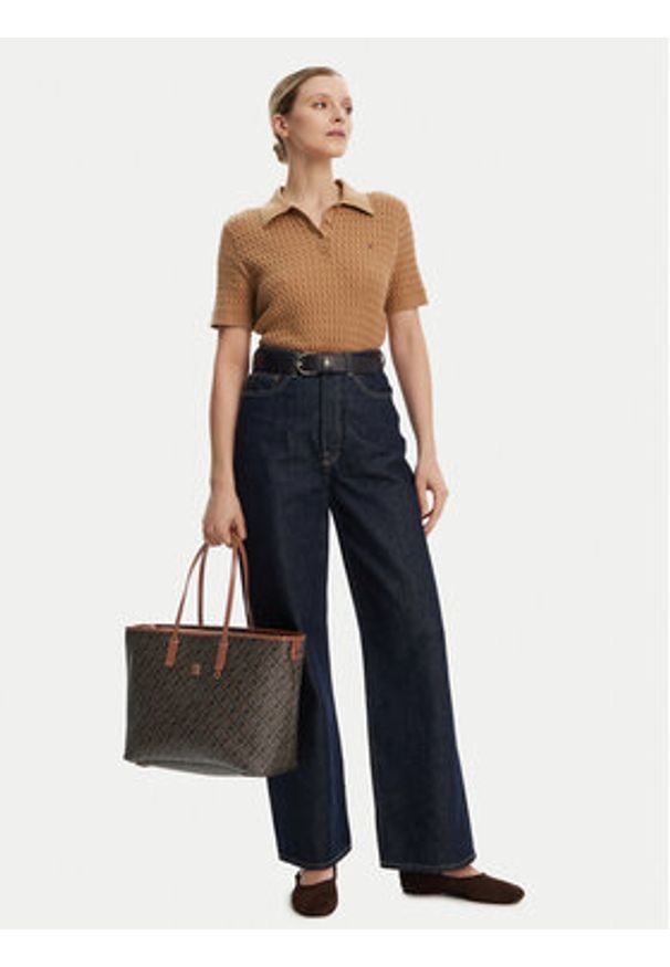 TOMMY HILFIGER - Tommy Hilfiger Torebka Th Monoplay Leather Tote AW0AW17416 Czarny. Kolor: czarny. Materiał: skórzane