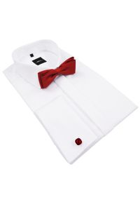 Mmer / Villaro - Koszule męskie - Biała koszula na spinki Mmer 100% bawełny 063-19. Kolor: biały. Materiał: bawełna. Długość: długie. Styl: elegancki #1