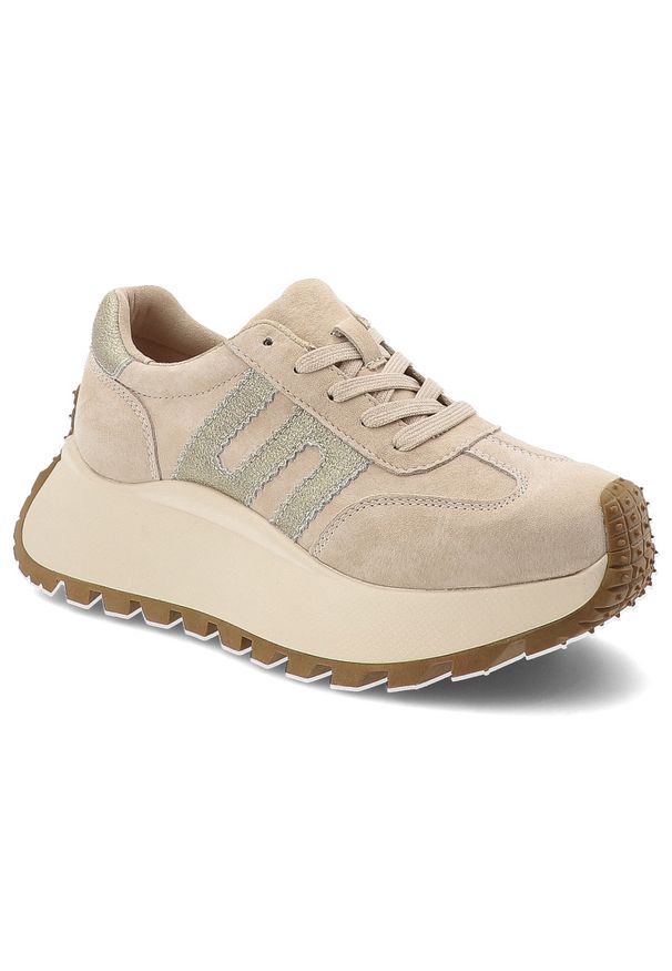 Sneakersy damskie Filippo, wykonane ze skóry naturalnej miękka i elastyczna cholewka klasyczny sznurowany fason, beżowe, DP7511/26 BE. Okazja: na co dzień. Zapięcie: sznurówki. Kolor: beżowy. Materiał: skóra. Szerokość cholewki: normalna
