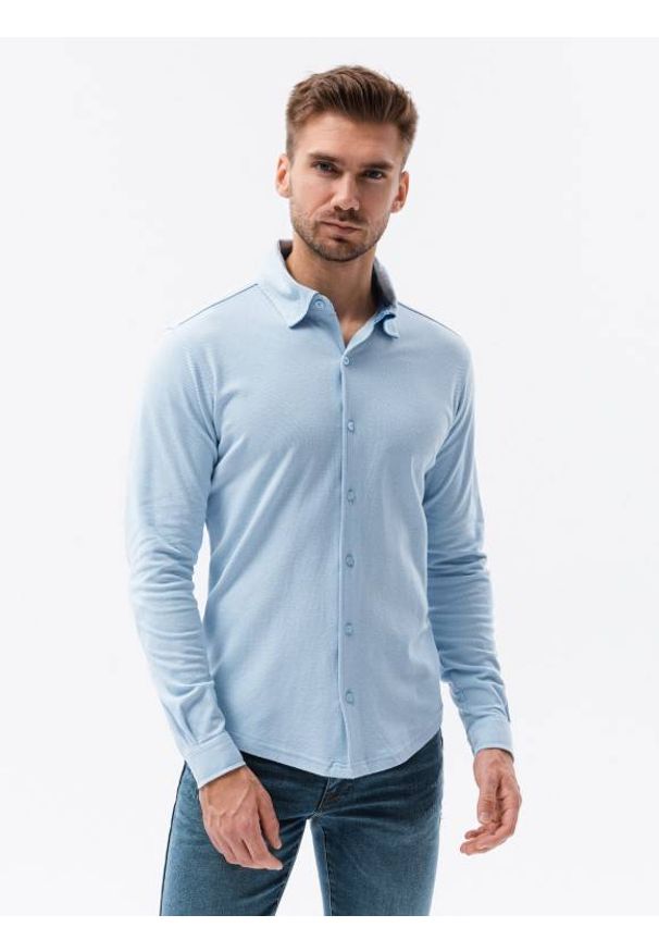 Ombre Clothing - Koszula męska z długim rękawem K540 - niebieska - XXL. Kolor: niebieski. Materiał: bawełna. Długość rękawa: długi rękaw. Długość: długie