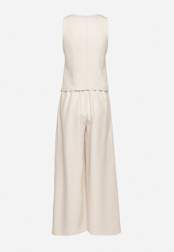 Born2be - Jasnobeżowy Komplet Garniturowy Kamizelka i Szerokie Spodnie Ravitrae. Kolor: beżowy