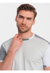 Ombre Clothing - T-shirt męski z elastanem z kolorowymi rękawami - szary V4 OM-TSCT-0176 - XXL. Okazja: na co dzień. Kolor: szary. Materiał: elastan. Wzór: kolorowy. Styl: casual, klasyczny #4
