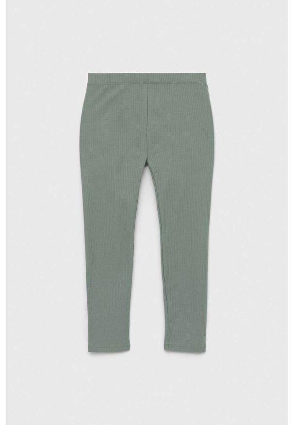 GAP legginsy dziecięce kolor zielony gładkie. Kolor: zielony. Materiał: dzianina. Wzór: gładki