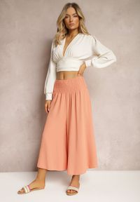 Renee - Pomarańczowe Spodnie Szerokie Luźne High Waist Inestria. Stan: podwyższony. Kolor: pomarańczowy #3
