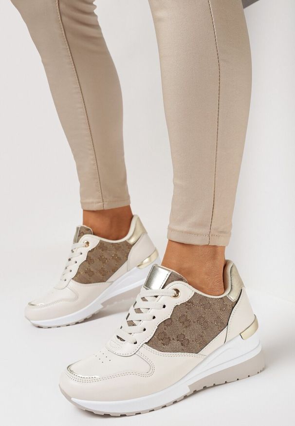 Born2be - Beżowe Sneakersy na Niskiej Koturnie Liseia. Kolor: beżowy. Obcas: na koturnie
