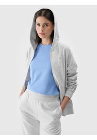 4f - 4F Bluza dresowa rozpinana z kapturem damska - szara XL. Okazja: na co dzień. Typ kołnierza: kaptur. Kolor: szary. Materiał: dresówka. Długość rękawa: raglanowy rękaw. Wzór: gładki, ze splotem. Styl: sportowy, casual