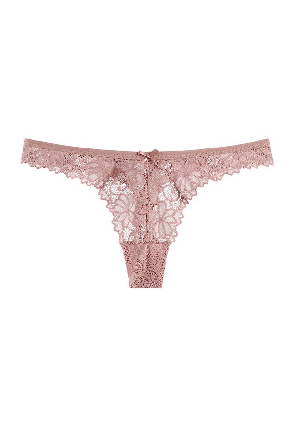 Intica - Stringi koronkowe biodrówki z subtelnymi zdobieniami Gertrud. Kolor: beżowy. Materiał: koronka. Wzór: aplikacja