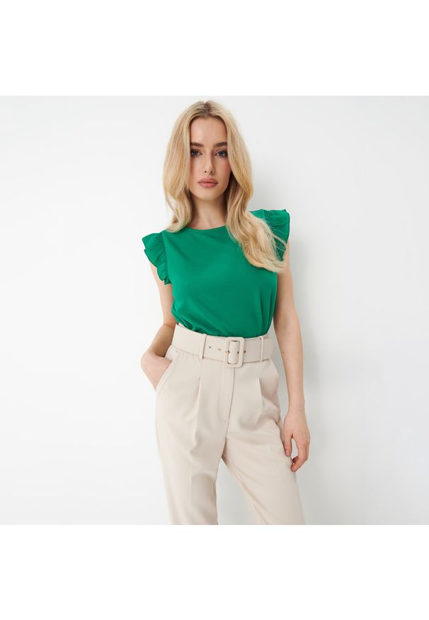 Mohito - Zielona bluzka z ozdobnymi rękawami - Zielony. Kolor: zielony