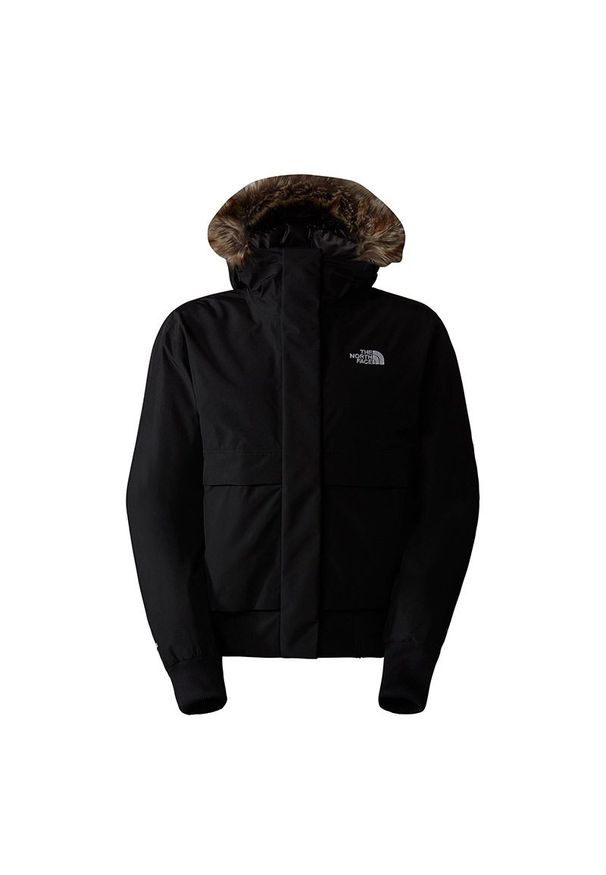 Kurtka The North Face Arctic Bomber 0A84IY4H01 - czarna. Kolor: czarny. Materiał: futro, materiał, puch, poliester. Wzór: aplikacja. Sezon: zima. Styl: klasyczny