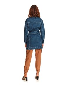 TOP SECRET - Jeansowa długa kurtka z wiązaniem. Kolor: niebieski. Materiał: jeans. Długość rękawa: długi rękaw. Długość: długie. Sezon: jesień #6
