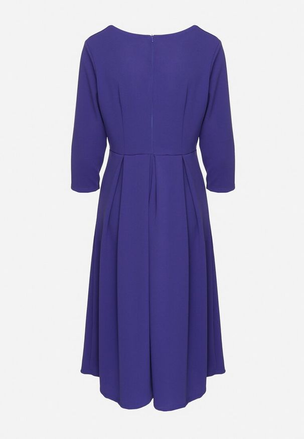 Born2be - Fioletowa Rozkloszowana Sukienka z Rękawem 3/4 Nomiel. Okazja: na co dzień, na spotkanie biznesowe. Typ kołnierza: dekolt w kształcie V. Kolor: fioletowy. Typ sukienki: rozkloszowane. Styl: casual, klasyczny, elegancki, biznesowy