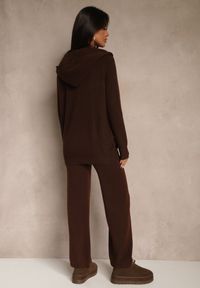 Renee - Brązowy Dzianinowy Komplet Dresowy z Wełną Bluza z Kapturem i Spodnie Essana. Kolor: brązowy. Materiał: wełna, dresówka, dzianina #5
