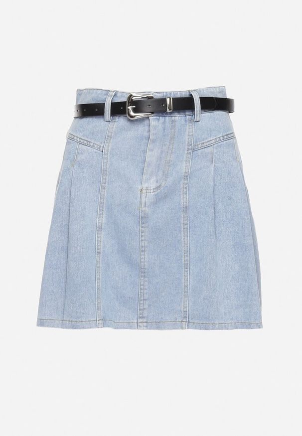 Born2be - Jasnoniebieska Jeansowa Spódnica z Bawełny Rozkloszowana Risas. Stan: podwyższony. Kolor: niebieski. Materiał: bawełna, jeans. Styl: elegancki, klasyczny
