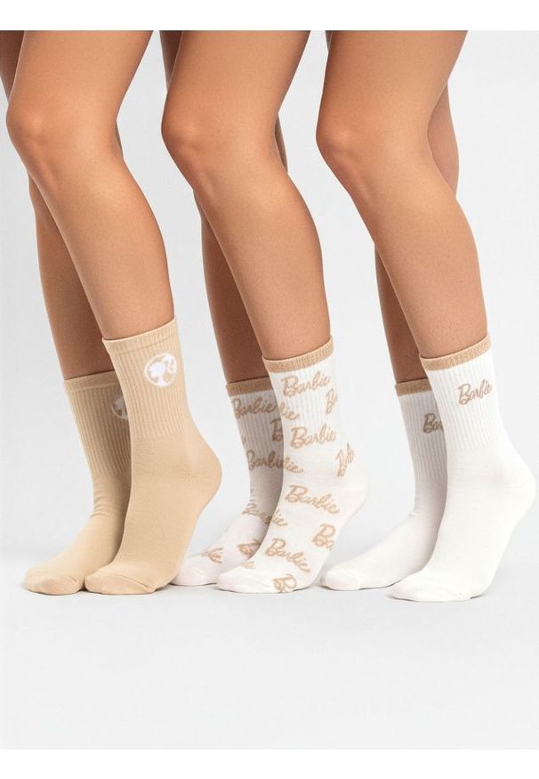Sinsay - Prążkowane skarpetki 3 pack Barbie - kremowy. Kolor: kremowy. Materiał: prążkowany