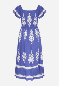 Born2be - Niebieska Wiskozowa Sukienka w Ornamentalne Wzory o Rozkloszowanym Kroju Divessa. Kolor: niebieski. Materiał: wiskoza. Długość rękawa: krótki rękaw. Typ sukienki: proste #4