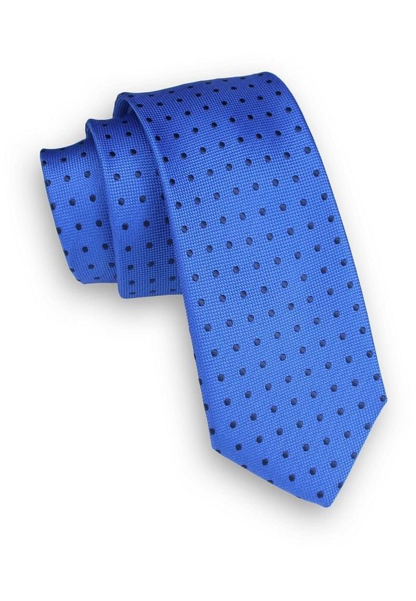 Alties - Niebieski, Chabrowy Klasyczny Męski Krawat -ALTIES- 6cm, w Granatowe Kropki, Groszki. Kolor: niebieski. Materiał: tkanina. Wzór: grochy, kropki. Styl: klasyczny